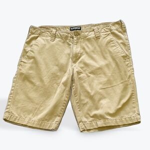 Express Mens Khaki Chino Shorts Tan 100% Cotton Flat Front Size 32